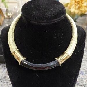 Egyptian Reviva Gold and Black Necklace. 5X5inches. Gold Tone and Black Lacquer